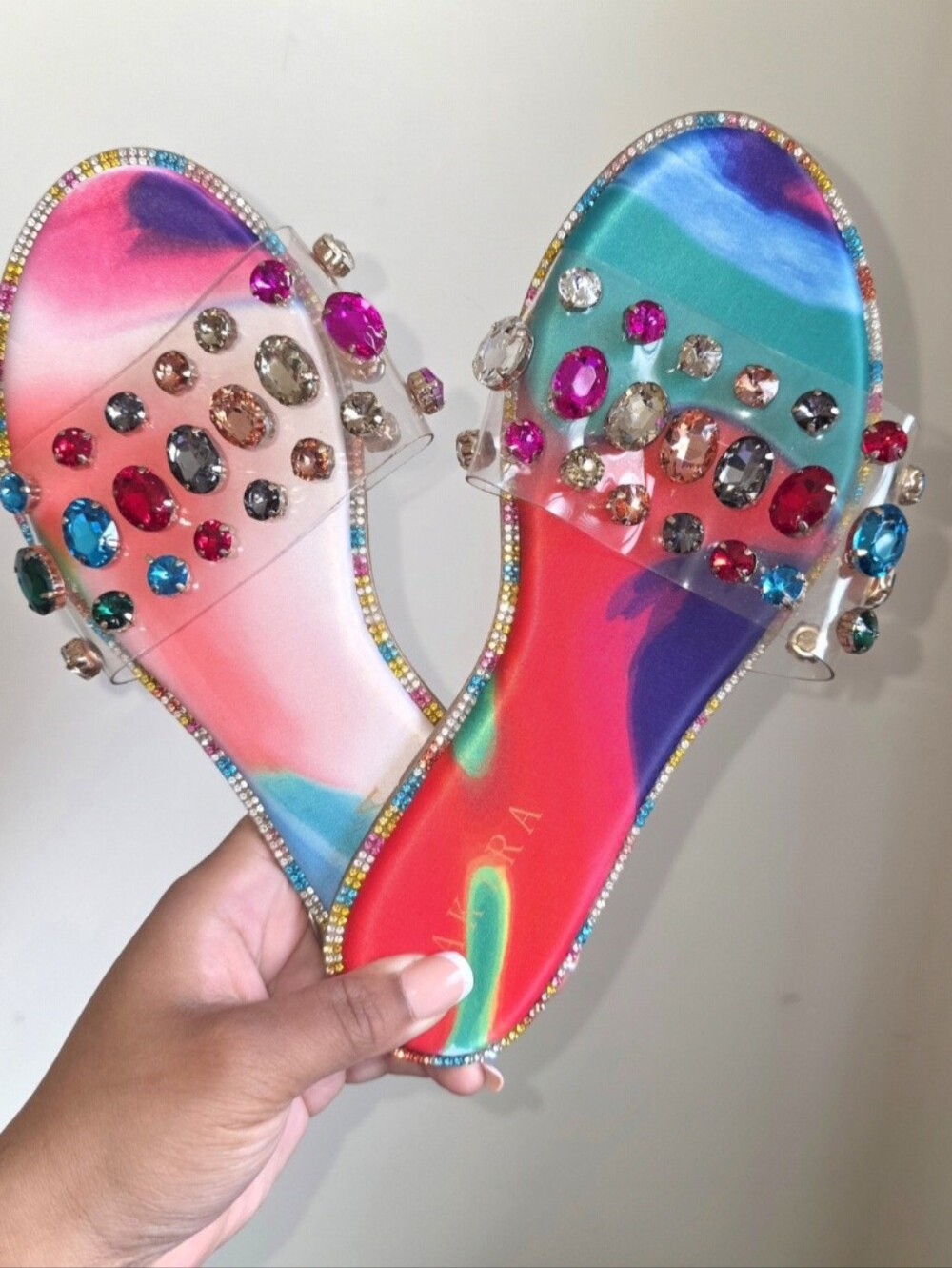 Akira Jewel Embellished Rhinestone Trim Flat Slide Sandal